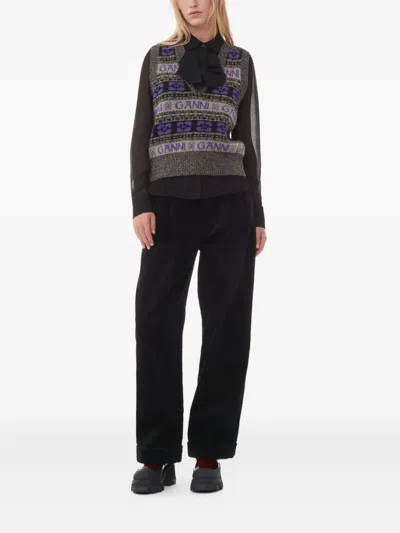 Ganni V-neck Vest In Gray