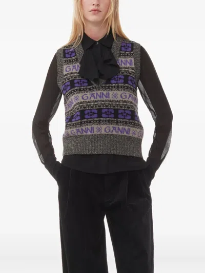 Ganni V-neck Vest In Gray