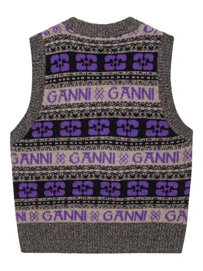 Ganni V-neck Vest In Gray
