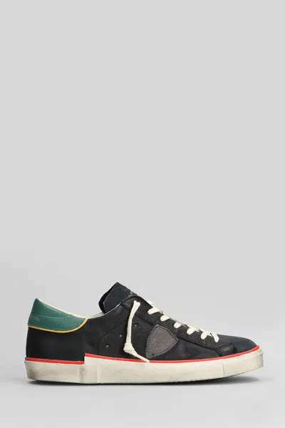 Philippe Model Prsx Low Sneakers In Black Suede And Leather In Multi