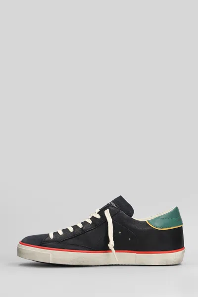 Philippe Model Prsx Low Sneakers In Black Suede And Leather In Multi