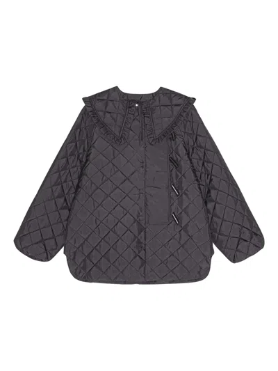 Ganni Ruffled Quilted Jacket In Blue | ModeSens