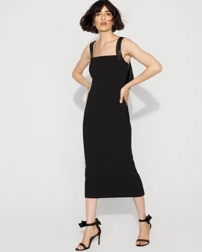 White House Black Market Crepe + Faux Leather Bow Midi Dress In Black
