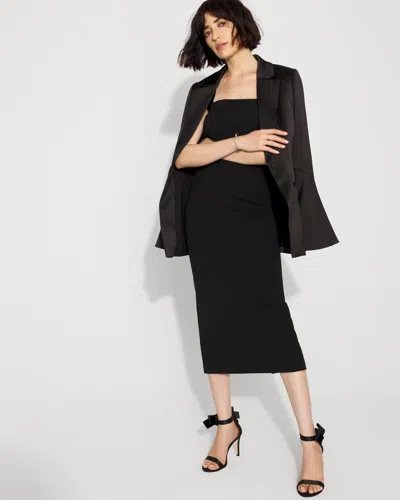 White House Black Market Crepe + Faux Leather Bow Midi Dress In Black