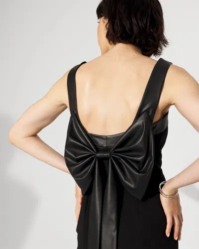 White House Black Market Crepe + Faux Leather Bow Midi Dress In Black