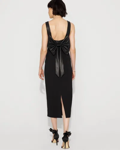 White House Black Market Crepe + Faux Leather Bow Midi Dress In Black
