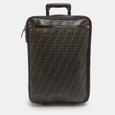 Pre-owned Fendi Tobacco Zucca Coated Canvas And Leather Carry On Luggage Suitcase In Brown