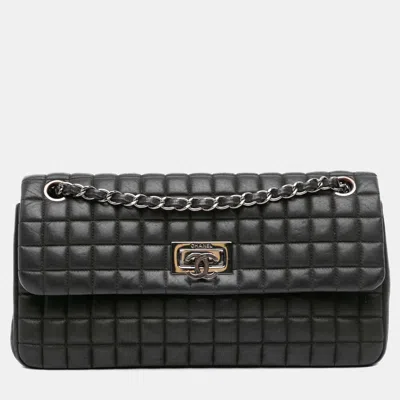 Pre-owned Chanel Black Chocolate Bar Iridescent Calfskin Bubble Flap
