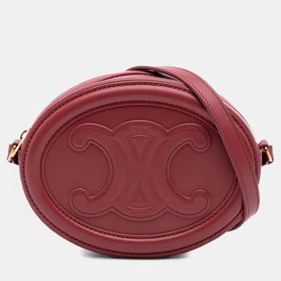 Pre-owned Celine Red Small Calfskin Cuir Triomphe Oval Crossbody