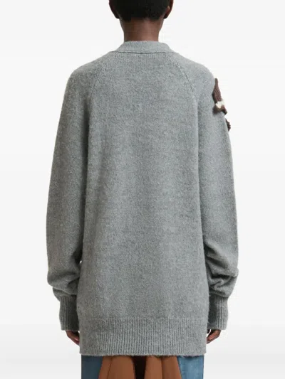 Marni Grey Alpaca Wool Cardigan With Flower Patch In Gray