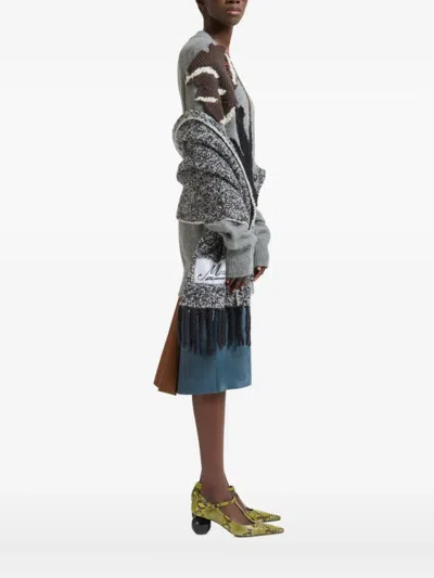 Marni Grey Alpaca Wool Cardigan With Flower Patch In Gray