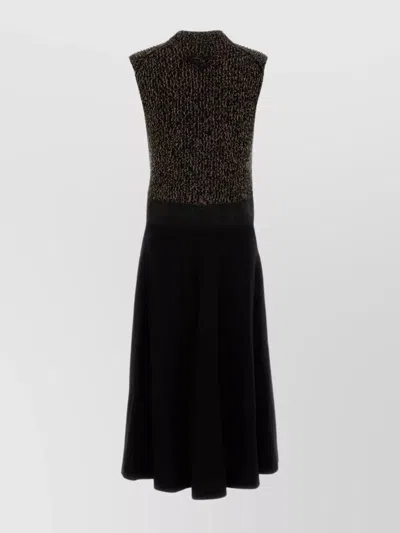 Prada A-line Sleeveless Wool Blend Dress In Black