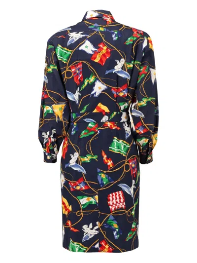 Pre-owned Hermes 1900 Patterned Dress In Blue