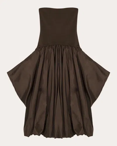 Simkhai Izzy Strapless Taffeta Midi Dress In Brown