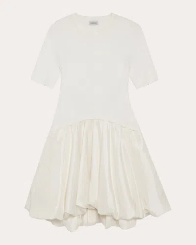 Simkhai Kenny White Crewneck Mini Dress With Puffed Skirt In Viscose Blend Woman