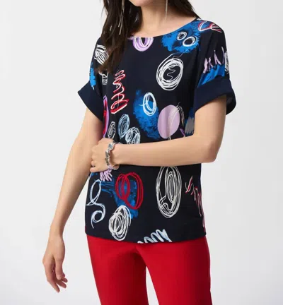 Joseph Ribkoff Doodle Print Boxy Top In Midnight Blue/multi In Multi