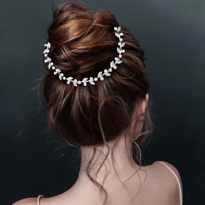 Fashnzfab Cz Stone Paved Leaf Vine Wrap Headpiece In Metallic