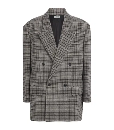 System Oversized Check Double-breasted Blazer In Gray