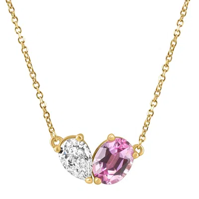Pompeii3 1.90ct Heart To Heart Diamond & Sapphire Pendant 14k Gold 18" Necklace Lab Grown In Gold