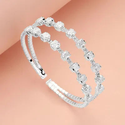 Fashnzfab Square Cz Stone Cluster Accented Split Adjustable Evening Bracelet In Metallic