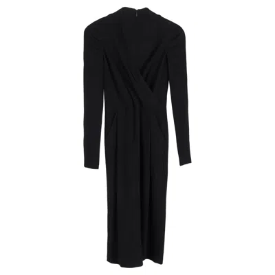 Armani Collezioni Collezioni Long Sleeve Midi Dress In Black Polyester In Black