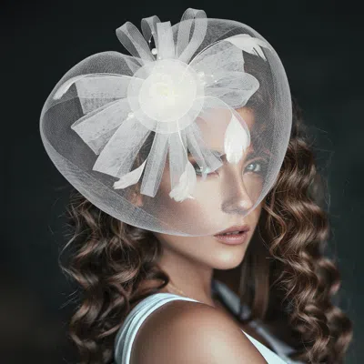 Fashnzfab Pearl Feather Mesh Flower Fascinator / Headband In White