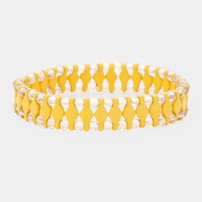 Fashnzfab Faceted Bead Geometric Stretch Bracelet In Gold