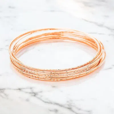 Fashnzfab 10pcs Textured Metal Bangle Bracelets Rose Gold In Gold