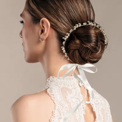 Fashnzfab Cz Stone Paved Cluster Leaf Vine Wrap Headpiece In Metallic