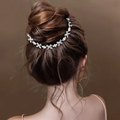 Fashnzfab Marquise Round Stone Flower Vine Bun Wrap Headpiece In Metallic