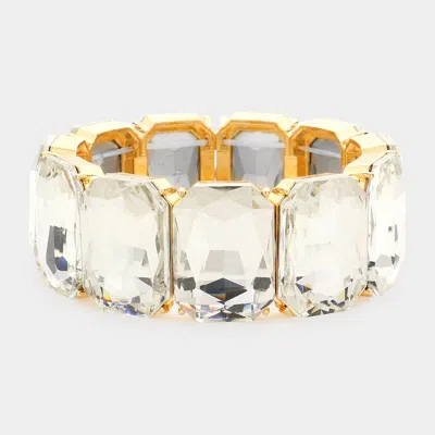 Fashnzfab 1" H Emerald Cut Stone Stretch Evening Bracelet In Gold