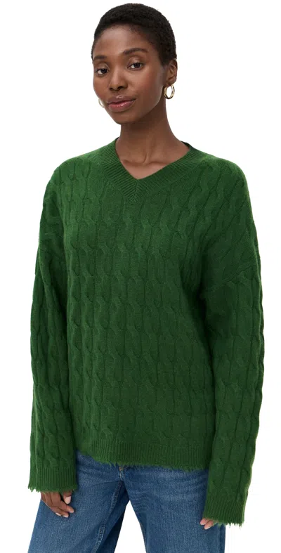 Re/done Cable V Neck Cashmere Pullover Cedar In Green
