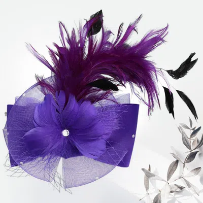 Fashnzfab Flower Bow Mesh Feather Pointed Fascinator / Hat In Blue