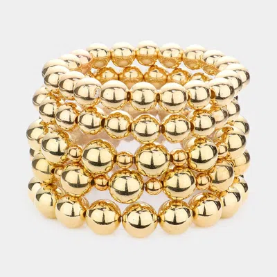 Fashnzfab 5pcs - Metal Ball Stretch Bracelets In Gold