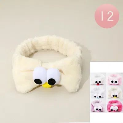 Fashnzfab 12pcs - Cute Cartoon Eyes Accent Soft Stretch Plush Bow Headbands In White