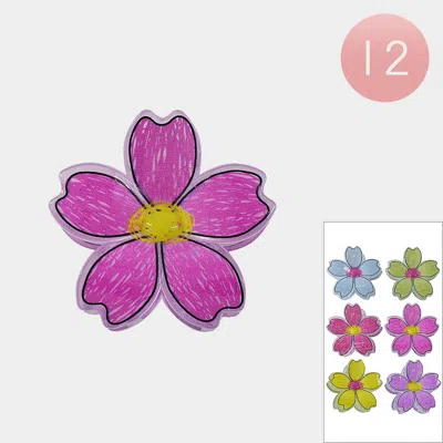 Fashnzfab 12pcs - Hand-drawn Look Flower Hair Claw Clips In Pink