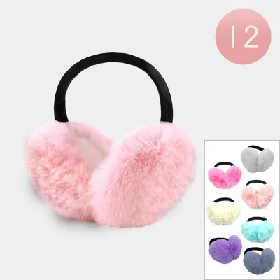 Fashnzfab 12pcs - Foldable Solid Faux Furry Fur Earmuffs In Pink