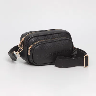 Fashnzfab Faux Pebbled Leather Structured Crossbody Bag In Black