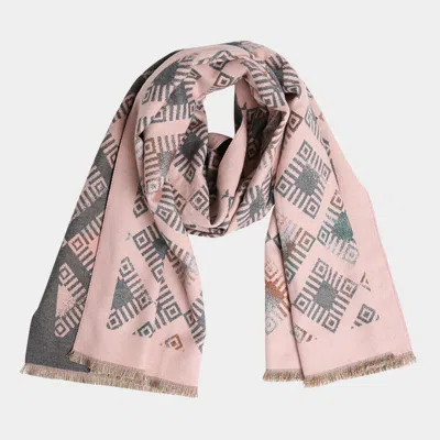 Truedames Geometric Pattern Fringe Oblong Scarf In Pink