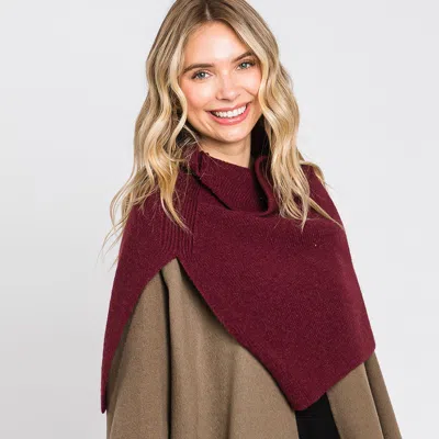 Truedames Slit Turtleneck Knit Shawl Scarf In Red