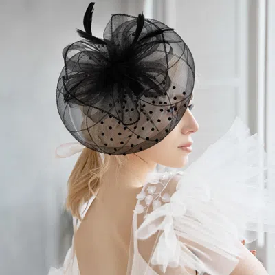Fashnzfab Bow Feather Mesh Flower Fascinator / Headband In Black