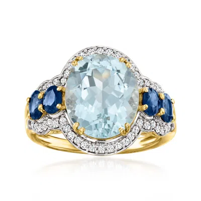 Ross-simons Aquamarine And Sapphire Ring With . Diamonds In 14kt Yellow Gold In Blue