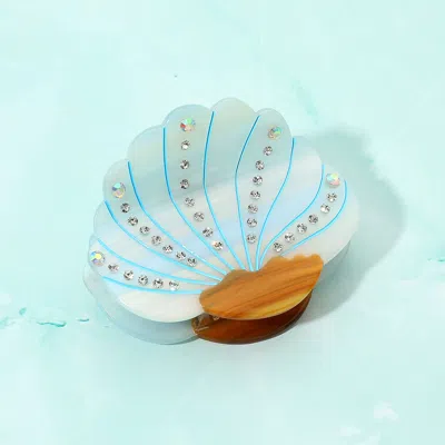Fashnzfab Rhinestone Seashell Hair Claw Clip In Blue