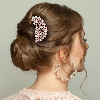 Fashnzfab Stone Embellished Bow Shamrock Hair Comb In Pink