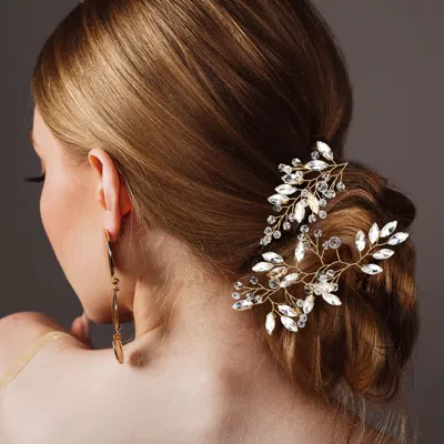 Fashnzfab Leaf Stone Embellished Headpiece In White