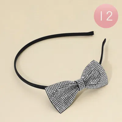 Fashnzfab 12pcs - Bling Studded Bow Accent Headbands In Black