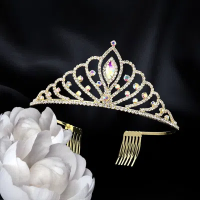 Fashnzfab Marquise Stone Pointed Rhinestone Paved Princess Tiara In Gold