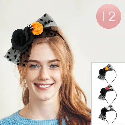 Fashnzfab 12pcs - Halloween Skull Flower Bow Headbands In Black