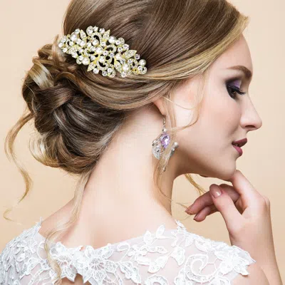 Fashnzfab Pearl Accented Rhinestone Pave Hair Comb In Multi