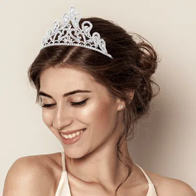 Fashnzfab Oval Crystal Accented Pageant Queen Tiara In White